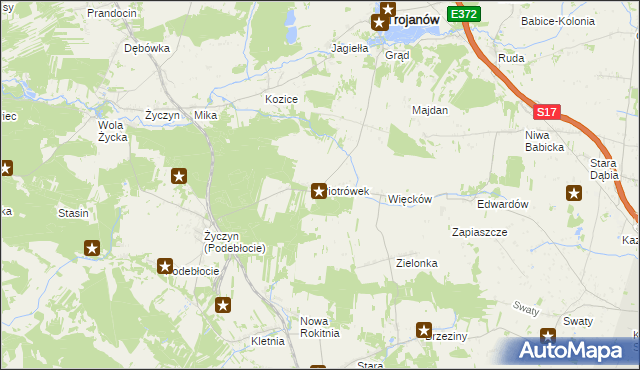 mapa Piotrówek gmina Trojanów, Piotrówek gmina Trojanów na mapie Targeo