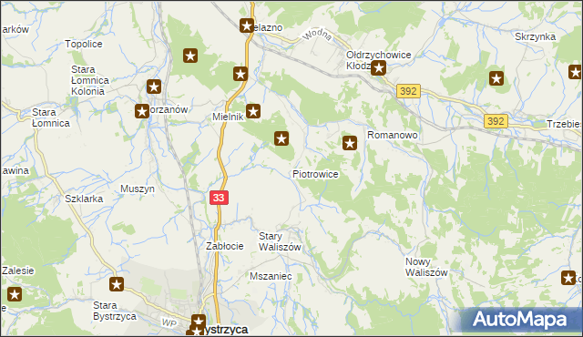 mapa Piotrowice gmina Bystrzyca Kłodzka, Piotrowice gmina Bystrzyca Kłodzka na mapie Targeo