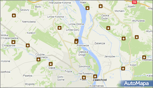 mapa Piotrowice gmina Zawichost, Piotrowice gmina Zawichost na mapie Targeo