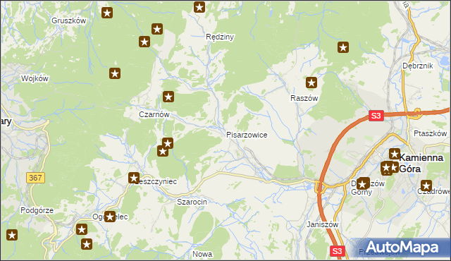 mapa Pisarzowice gmina Kamienna Góra, Pisarzowice gmina Kamienna Góra na mapie Targeo