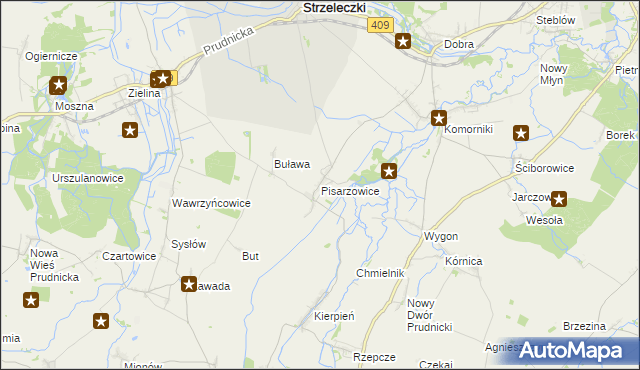 mapa Pisarzowice gmina Strzeleczki, Pisarzowice gmina Strzeleczki na mapie Targeo