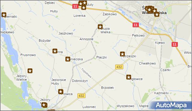 mapa Płaczki gmina Zaniemyśl, Płaczki gmina Zaniemyśl na mapie Targeo