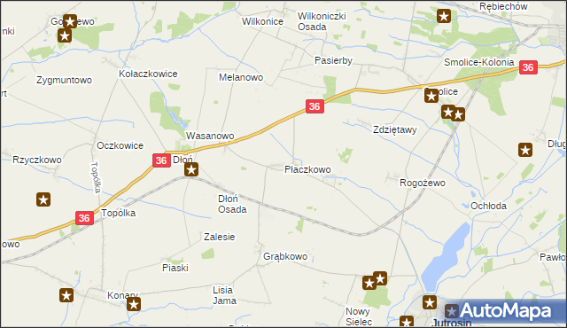 mapa Płaczkowo gmina Jutrosin, Płaczkowo gmina Jutrosin na mapie Targeo