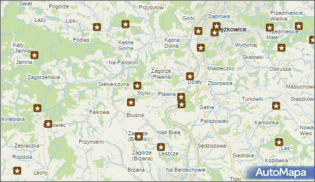 mapa Pławna gmina Ciężkowice, Pławna gmina Ciężkowice na mapie Targeo