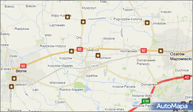 mapa Płochocin gmina Ożarów Mazowiecki, Płochocin gmina Ożarów Mazowiecki na mapie Targeo