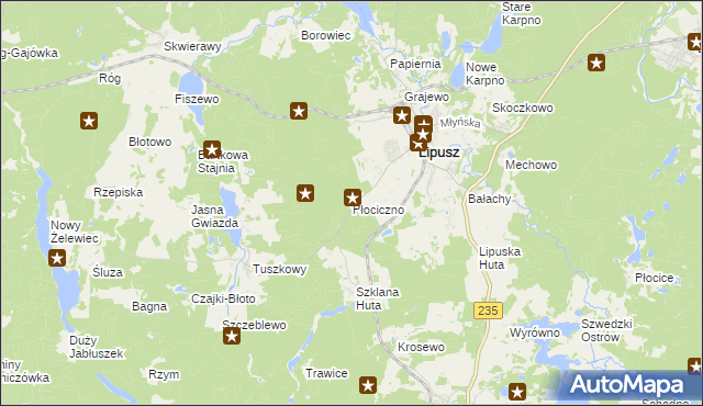 mapa Płociczno gmina Lipusz, Płociczno gmina Lipusz na mapie Targeo