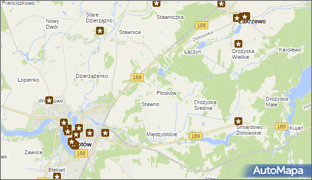 mapa Płosków gmina Złotów, Płosków gmina Złotów na mapie Targeo