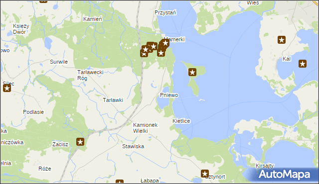 mapa Pniewo gmina Węgorzewo, Pniewo gmina Węgorzewo na mapie Targeo