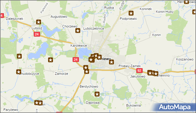 mapa Pniewy powiat szamotulski, Pniewy powiat szamotulski na mapie Targeo