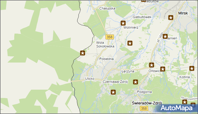 mapa Pobiedna gmina Leśna, Pobiedna gmina Leśna na mapie Targeo