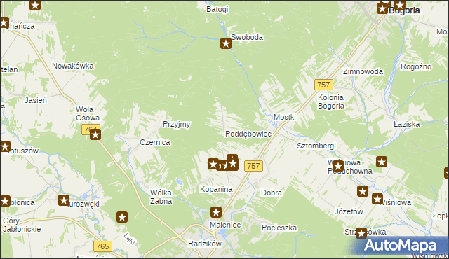 mapa Poddębowiec, Poddębowiec na mapie Targeo