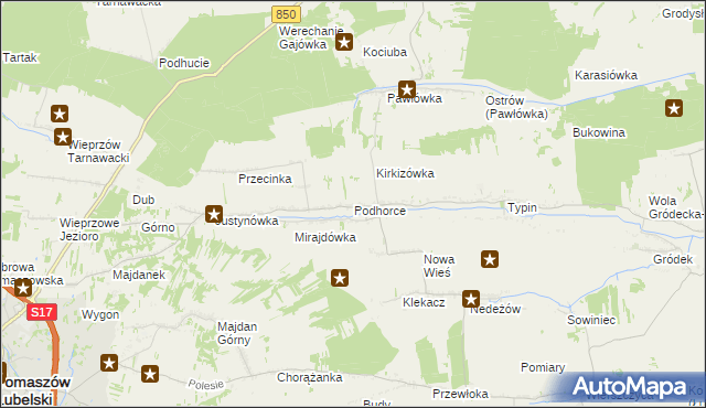 mapa Podhorce gmina Tomaszów Lubelski, Podhorce gmina Tomaszów Lubelski na mapie Targeo