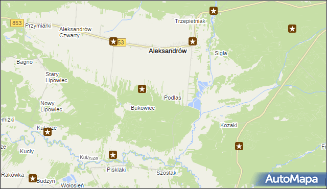 mapa Podlas gmina Aleksandrów, Podlas gmina Aleksandrów na mapie Targeo