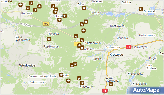 mapa Podlesice gmina Kroczyce, Podlesice gmina Kroczyce na mapie Targeo