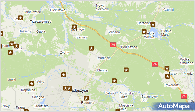 mapa Podlesie gmina Radoszyce, Podlesie gmina Radoszyce na mapie Targeo