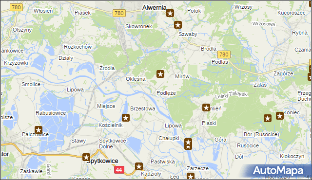 mapa Podłęże gmina Alwernia, Podłęże gmina Alwernia na mapie Targeo