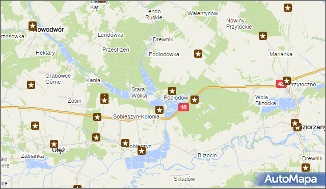 mapa Podlodów gmina Ułęż, Podlodów gmina Ułęż na mapie Targeo