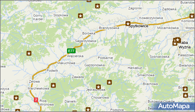 mapa Podsarnie, Podsarnie na mapie Targeo