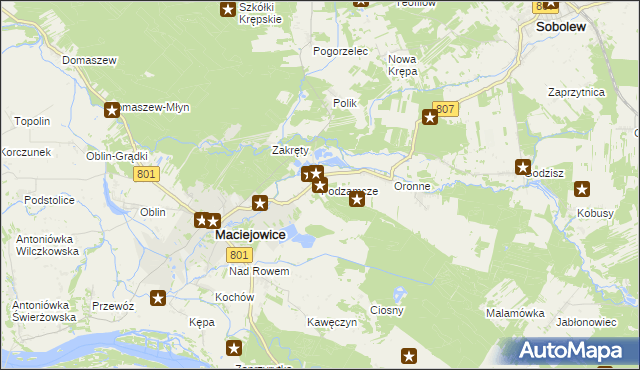 mapa Podzamcze gmina Maciejowice, Podzamcze gmina Maciejowice na mapie Targeo