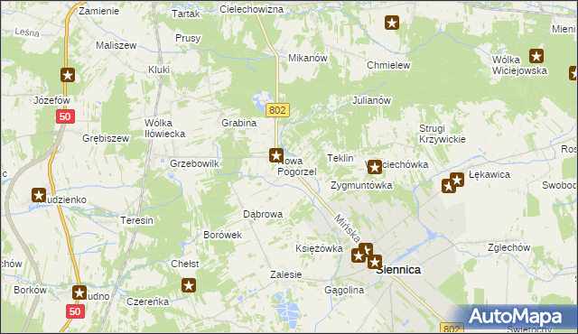 mapa Pogorzel gmina Siennica, Pogorzel gmina Siennica na mapie Targeo
