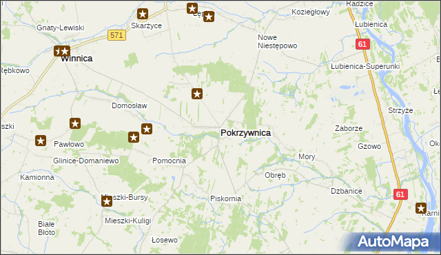 mapa Pokrzywnica powiat pułtuski, Pokrzywnica powiat pułtuski na mapie Targeo