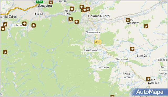 mapa Pokrzywno gmina Bystrzyca Kłodzka, Pokrzywno gmina Bystrzyca Kłodzka na mapie Targeo