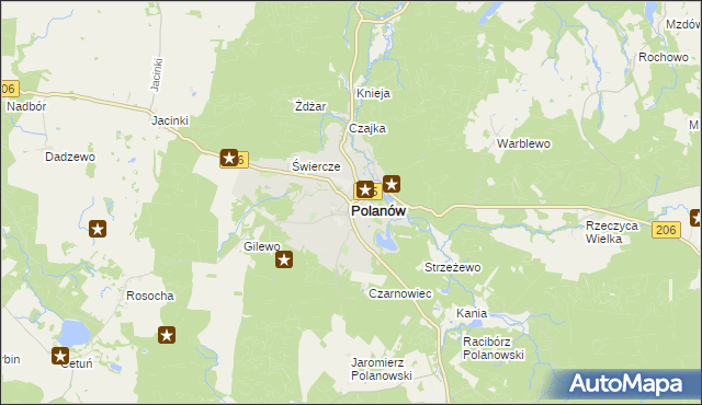 mapa Polanów powiat koszaliński, Polanów powiat koszaliński na mapie Targeo