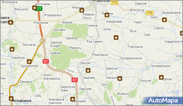 mapa Polanowice gmina Słomniki, Polanowice gmina Słomniki na mapie Targeo