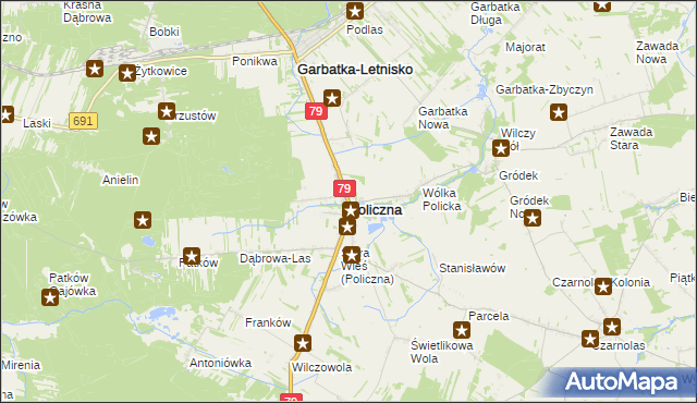 mapa Policzna powiat zwoleński, Policzna powiat zwoleński na mapie Targeo