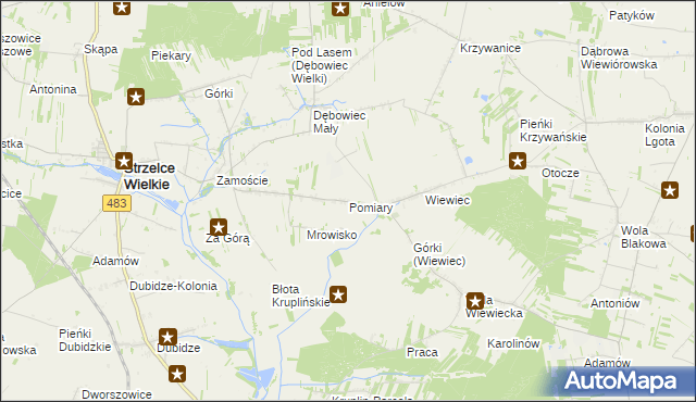 mapa Pomiary gmina Strzelce Wielkie, Pomiary gmina Strzelce Wielkie na mapie Targeo