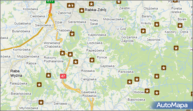 mapa Ponice, Ponice na mapie Targeo