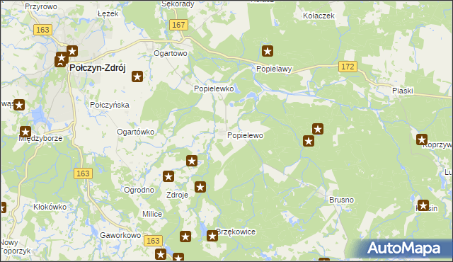 mapa Popielewo gmina Połczyn-Zdrój, Popielewo gmina Połczyn-Zdrój na mapie Targeo