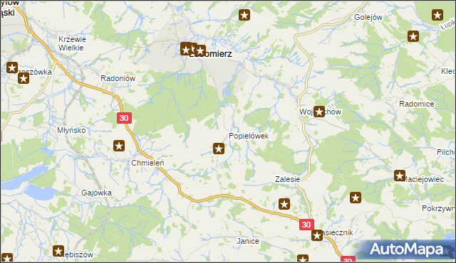 mapa Popielówek, Popielówek na mapie Targeo