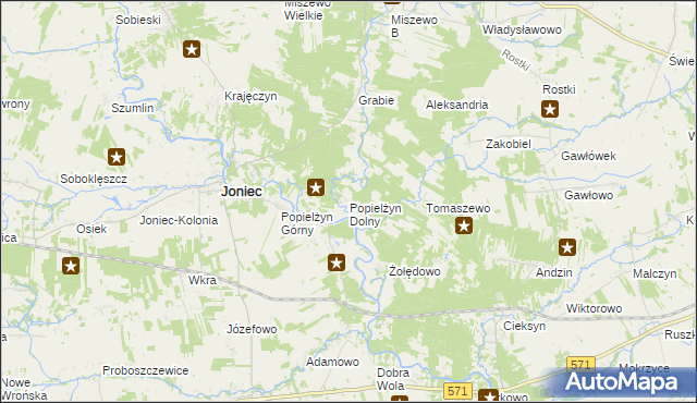 mapa Popielżyn Dolny, Popielżyn Dolny na mapie Targeo