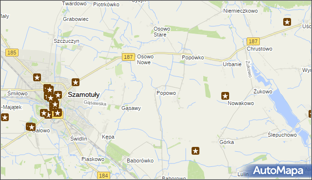 mapa Popowo gmina Oborniki, Popowo gmina Oborniki na mapie Targeo