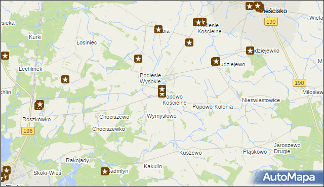 mapa Popowo Kościelne gmina Mieścisko, Popowo Kościelne gmina Mieścisko na mapie Targeo