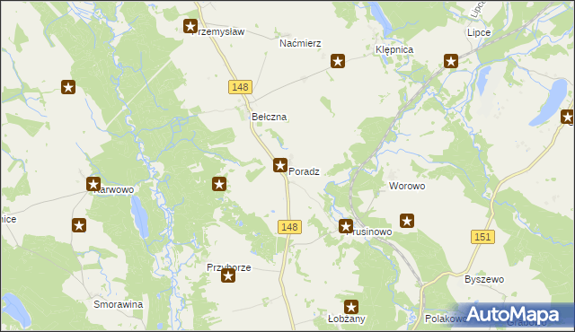 mapa Poradz gmina Łobez, Poradz gmina Łobez na mapie Targeo