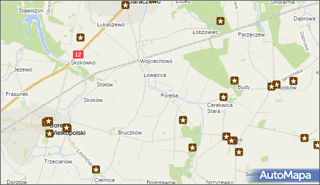 mapa Poręba gmina Jaraczewo, Poręba gmina Jaraczewo na mapie Targeo