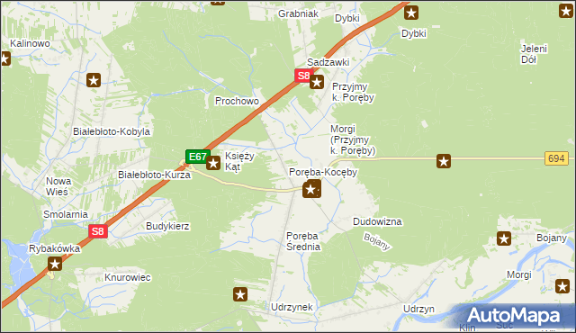 mapa Poręba-Kocęby, Poręba-Kocęby na mapie Targeo