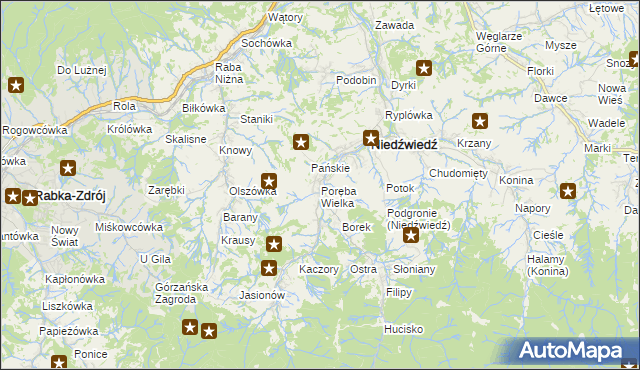 mapa Poręba Wielka gmina Niedźwiedź, Poręba Wielka gmina Niedźwiedź na mapie Targeo