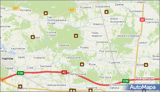 mapa Poręby gmina Dębe Wielkie, Poręby gmina Dębe Wielkie na mapie Targeo