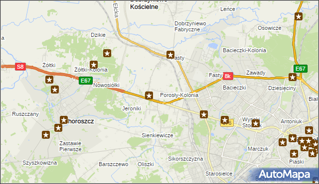 mapa Porosły-Kolonia, Porosły-Kolonia na mapie Targeo