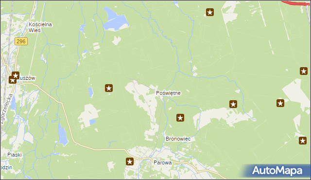 mapa Poświętne gmina Osiecznica, Poświętne gmina Osiecznica na mapie Targeo