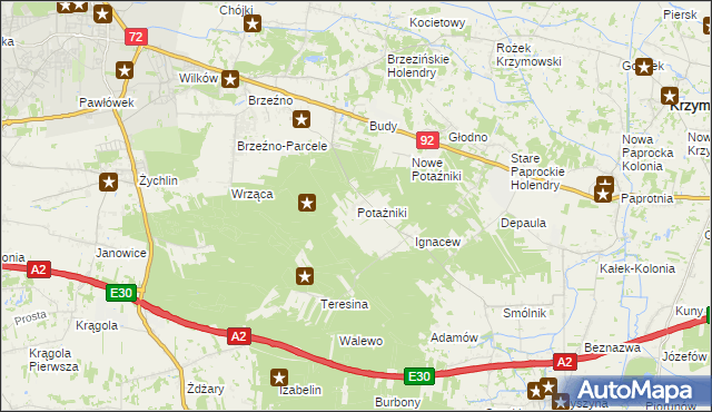 mapa Potażniki, Potażniki na mapie Targeo