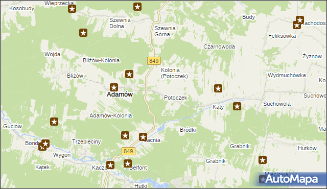 mapa Potoczek gmina Adamów, Potoczek gmina Adamów na mapie Targeo