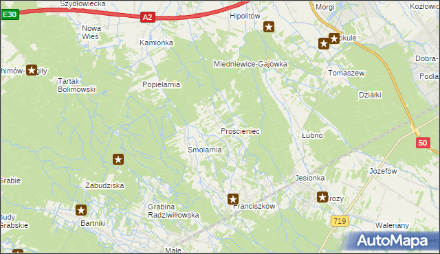 mapa Prościeniec, Prościeniec na mapie Targeo