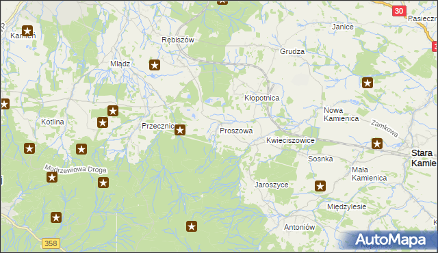 mapa Proszowa, Proszowa na mapie Targeo