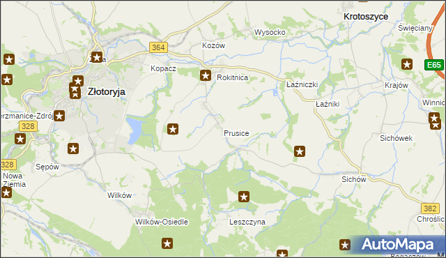 mapa Prusice gmina Złotoryja, Prusice gmina Złotoryja na mapie Targeo