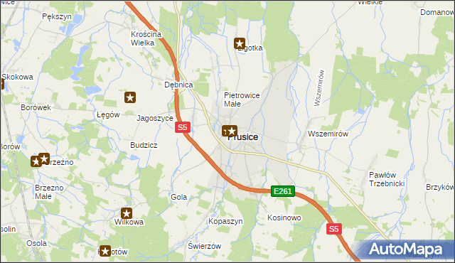 mapa Prusice powiat trzebnicki, Prusice powiat trzebnicki na mapie Targeo