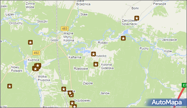 mapa Prusicko, Prusicko na mapie Targeo